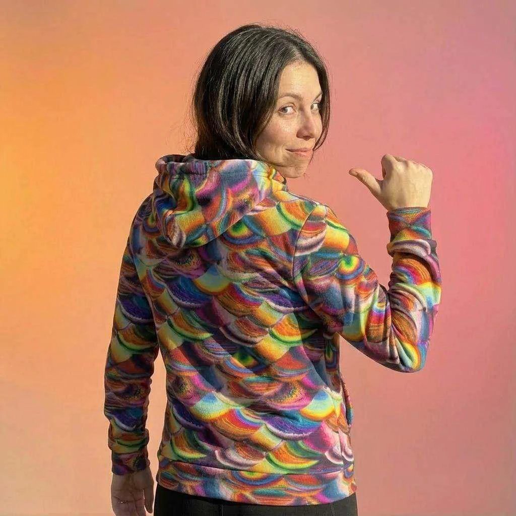 Prismatic Dragon Scale Athletic Hoodie - Rainbow Maximalist Activewear for Fantasy Lovers & Bold Fitness by Aesthetic Rebellion