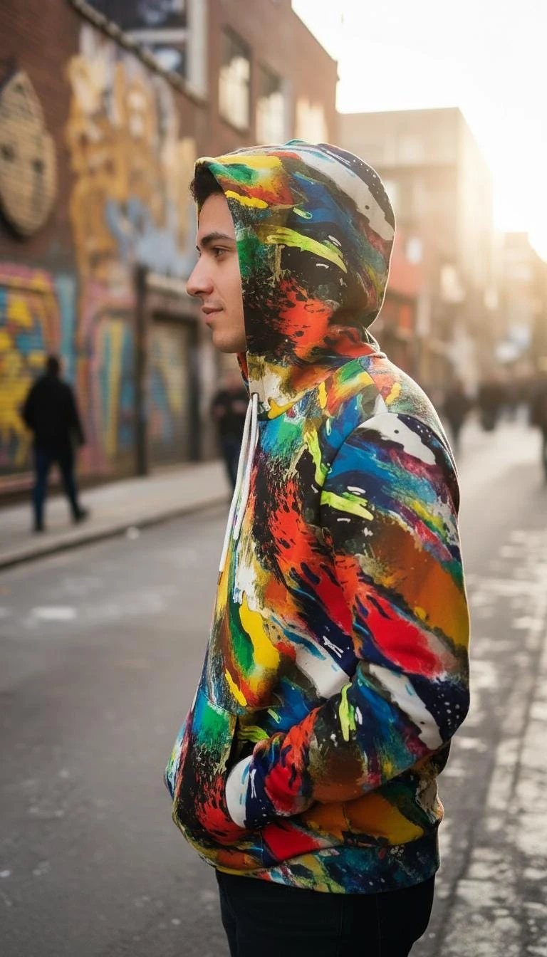 Vibrant Water Splash Hoodie – Psychedelic Fluid Art Pullover by Aesthetic Rebellion