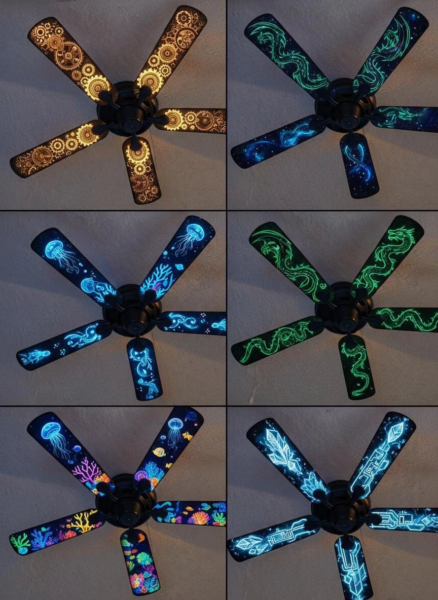 Kinetic Insect Ceiling Fan Decals | Cyberpunk Steampunk Art by Aesthetic Rebellion