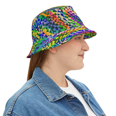 Kaleidoscope Bucket Hat - Psychedelic Rainbow Geometric Rave Sun Hat by Aesthetic Rebellion