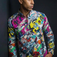 Graffiti Print Cotton Poplin Shirt - Antibacterial Designer Workwear for Creative Directors & Urban Stylists by Aesthetic Rebellion