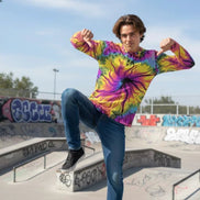 Cyber-Marble Men's Henley – Liquid Glitch Streetwear Top – Maximalist Long Sleeve Art Shirt by Aesthetic Rebellion