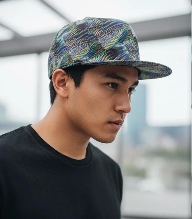 Abstract Fractal Art Flat Brim Cap • Maximalist Streetwear Snapback by Aesthetic Rebellion