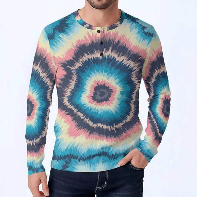 Men's Spiral Tie Dye Henley – Psychedelic Festival Streetwear Top by Aesthetic Rebellion