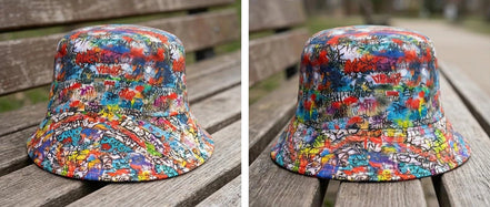 Graffiti Print Bucket Hat – Urban Festival Fashion by Aesthetic Rebellion