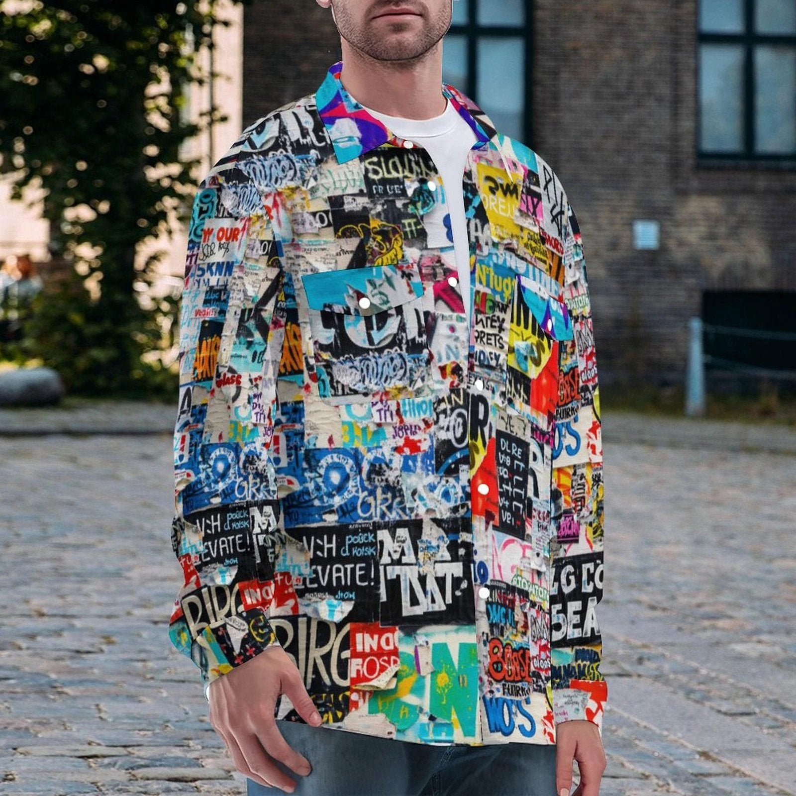 Maximalist Graffiti Art Men’s Bomber Jacket - Bold All-Over Print Streetwear, Warm Fleece-Lined Winter Coat by SALE_DESIGN-Personal Design