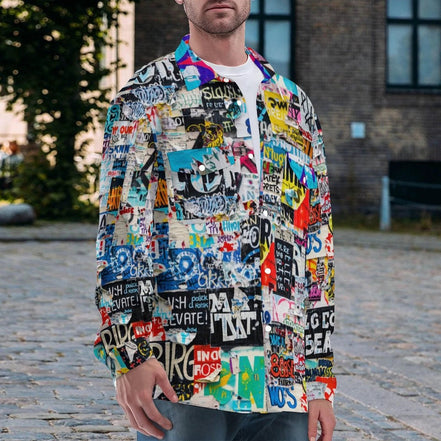 Maximalist Graffiti Art Men’s Bomber Jacket - Bold All-Over Print Streetwear, Warm Fleece-Lined Winter Coat by SALE_DESIGN-Personal Design