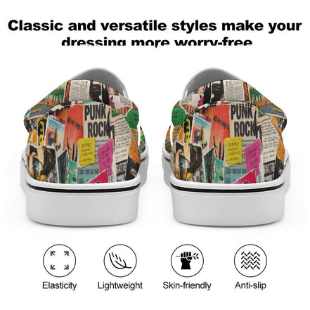 Maximalist Slip-On Shoes for Art-First Dressers — Multipass AOP Canvas Sneakers, Wearable Art Footwear, Unisex Statement Shoes, Streetwear Slip-Ons