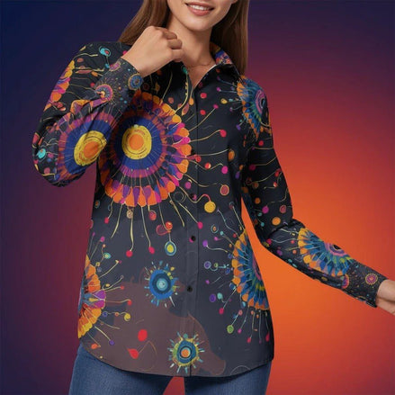 Artisan Cotton Button-Down Shirt - Vibrant All-Over Print Comfort Top for Designer Lounging by Aesthetic Rebellion