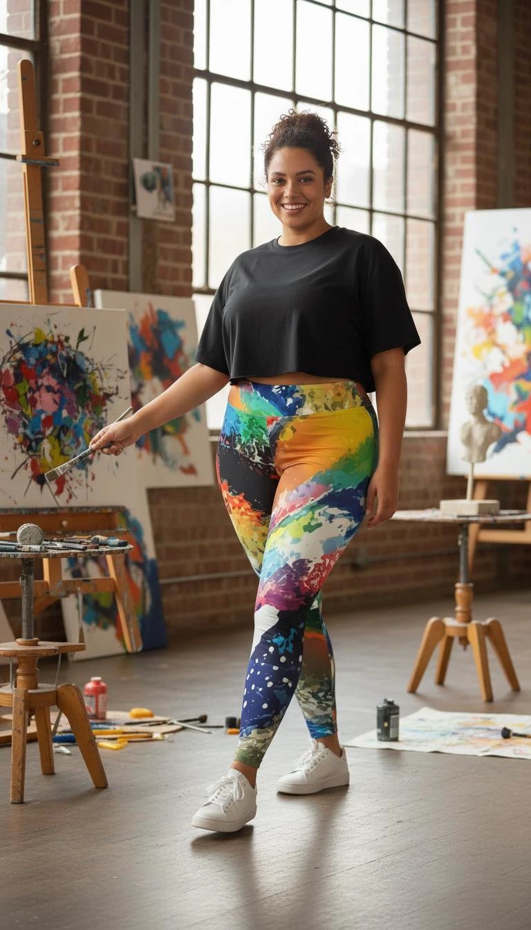 Abstract Expressionist Paint Splash Leggings - High-Waist Plus Size Tights for Bold Fitness by Aesthetic Rebellion