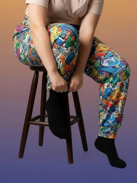 90s Mixtape Pajama Pants - Retro Music Lover Lounge Wear by Aesthetic Rebellion