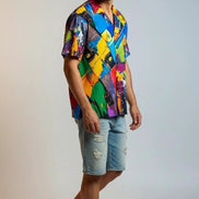 Trippy Tropics Vaporwave Hawaiian Shirt - Vibrational Vector AOP Button-Up for Cyber-Vacation & Festivals by Aesthetic Rebellion