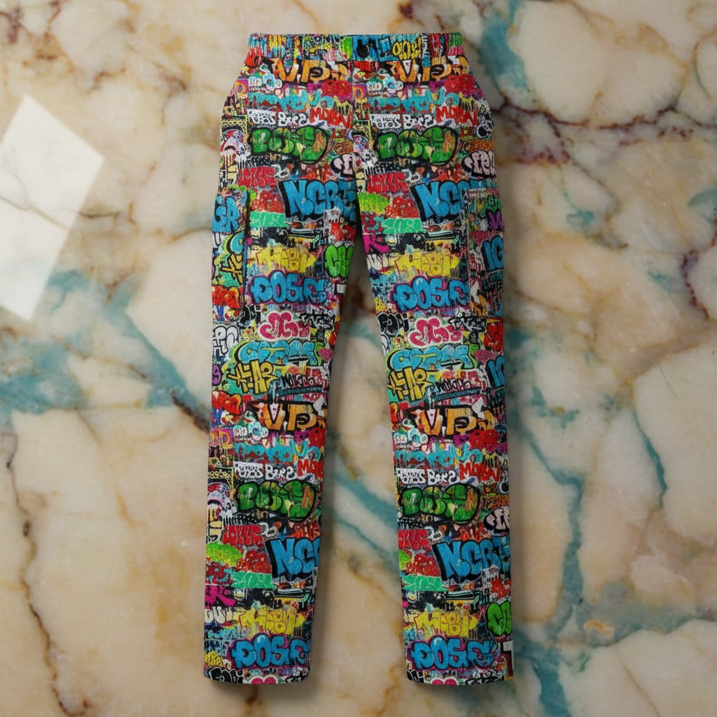 Abstract Graffiti Print Cargo Pants | Men's Streetwear Utility Trousers