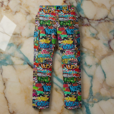 Abstract Graffiti Print Cargo Pants | Men's Streetwear Utility Trousers