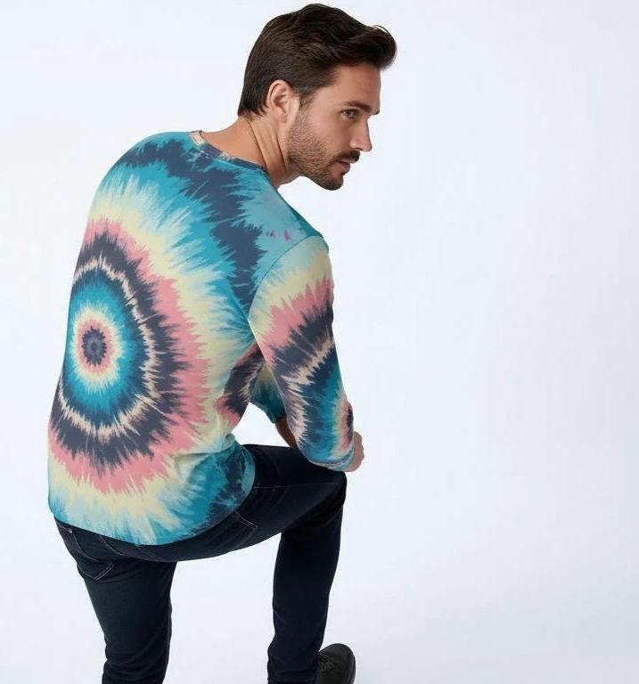 Men's Spiral Tie Dye Henley – Psychedelic Festival Streetwear Top by Aesthetic Rebellion