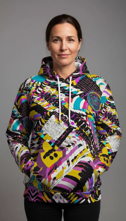 Heavyweight Primal Print Cotton Hoodie - Designer All-Over Print Pullover for Streetwear Collectors by Aesthetic Rebellion
