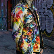 Rainbow Mosaic Shattered Glass Jacket - Primal Print Psychedelic Art Coat for Festival Headliners by Aesthetic Rebellion