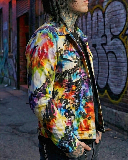 Rainbow Mosaic Shattered Glass Jacket - Primal Print Psychedelic Art Coat for Festival Headliners by Aesthetic Rebellion