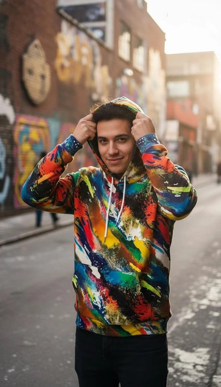 Vibrant Water Splash Hoodie – Psychedelic Fluid Art Pullover by Aesthetic Rebellion