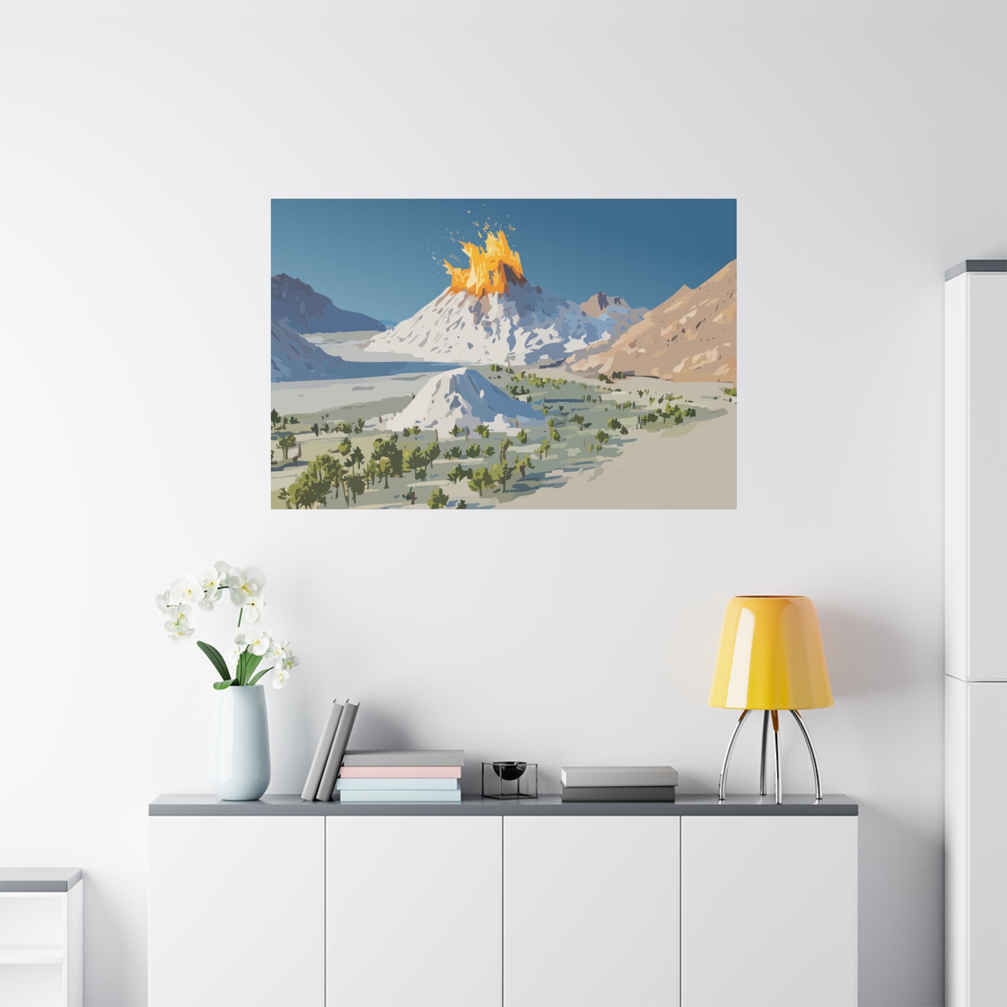 Tropical Volcano Eruption Canvas Print for Nature-Obsessed Interiors — Island Adventure Wall Art, FSC-Certified Matte Stretched Canvas, Home Decor Gift for Wanderlust Collectors