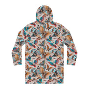 Aviary Bird Print Hoodie Dress for Nature-Forward Dressers — AOP Bird & Botanical Women's Hoodie Dress, Cottagecore Statement, Wearable Field Guide Art, Kangaroo Pocket, S–2XL