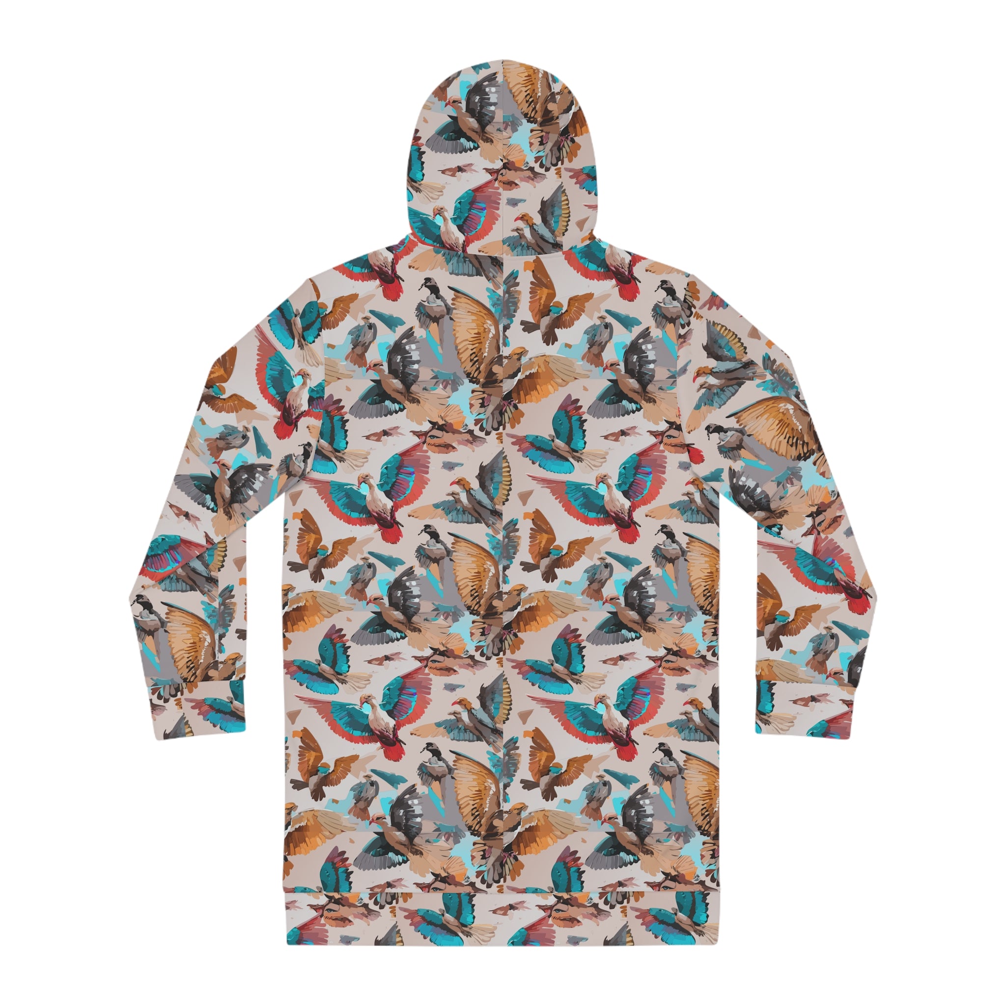 Aviary Bird Print Hoodie Dress for Nature-Forward Dressers — AOP Bird & Botanical Women's Hoodie Dress, Cottagecore Statement, Wearable Field Guide Art, Kangaroo Pocket, S–2XL