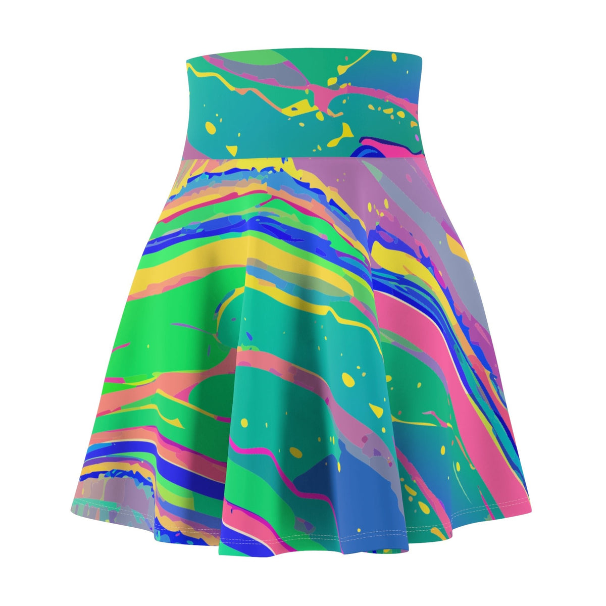 Skater Skirt – Mermaid Gems Radiant Aqua Neon Splash Iridescent Rave Mini Skirt | Aesthetic Rebellion