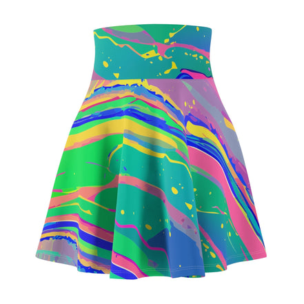 Skater Skirt – Mermaid Gems Radiant Aqua Neon Splash Iridescent Rave Mini Skirt