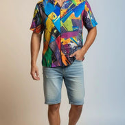 Trippy Tropics Vaporwave Hawaiian Shirt - Vibrational Vector AOP Button-Up for Cyber-Vacation & Festivals by Aesthetic Rebellion