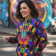Rainbow Fish Primal Print Hoodie - Vibrant Aquatic Art Sweatshirt for Bold Streetwear by Aesthetic Rebellion