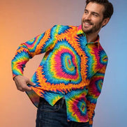 Psychedelic Rainbow Spiral Tie-Dye Shirt, Groovy Vibrant Button-Down - Aesthetic Rebellion