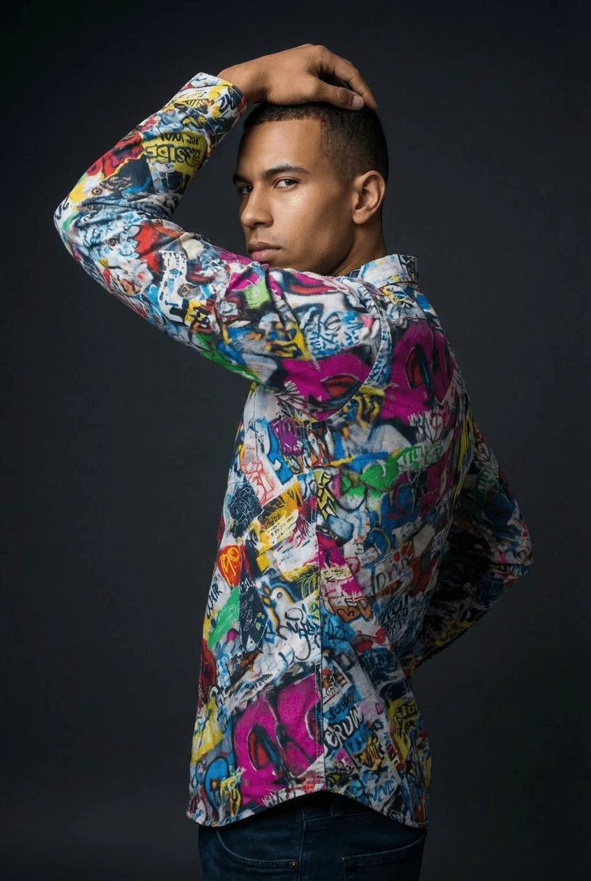 Graffiti Print Cotton Poplin Shirt - Antibacterial Designer Workwear for Creative Directors & Urban Stylists by Aesthetic Rebellion