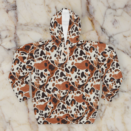 Leopard Spot AOP Hoodie for Animal Print Maximalists — Brown Cream Wild Print Pullover, Autumn | Aesthetic Rebellion