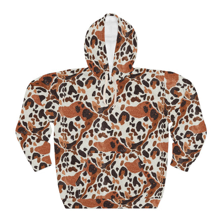 Leopard Spot AOP Pullover Hoodie for Wild Street Style Dressers — Brown Cream Animal Print, 250gsm | Aesthetic Rebellion