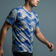 Modern Blue Geometric Wave T-Shirt Inspired by Seigaiha Art - Aesthetic Rebellion
