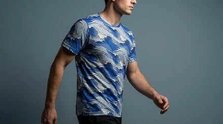 Modern Blue Geometric Wave T-Shirt Inspired by Seigaiha Art - Aesthetic Rebellion