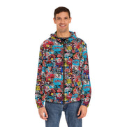 Graffiti Collage Full-Zip Hoodie for Streetwear Collectors — Layered AOP Urban Art Statement, Lightweight Festival Layer, Commuter Skater Bold Outerwear, Men's Print Zip