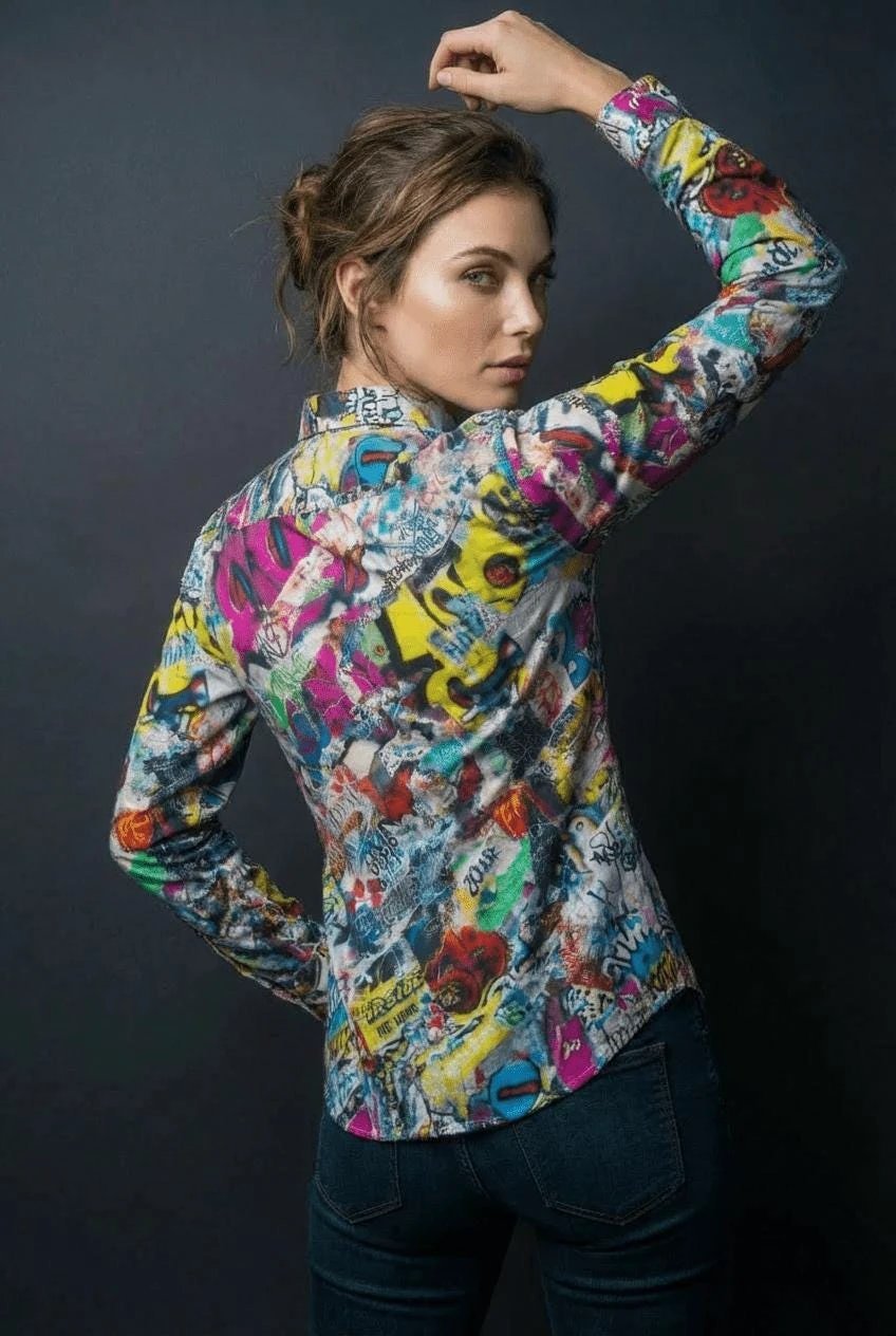 Graffiti Print Cotton Poplin Shirt - Antibacterial Designer Workwear for Creative Directors & Urban Stylists by Aesthetic Rebellion