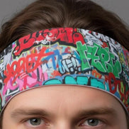 Graffiti Street Art Sports Headband - Sweat-Wicking Maximalist Hairband for HIIT, Running & Urban Fitness - Aesthetic Rebellion