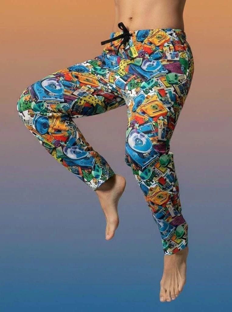 90s Mixtape Pajama Pants - Retro Music Lover Lounge Wear by Aesthetic Rebellion