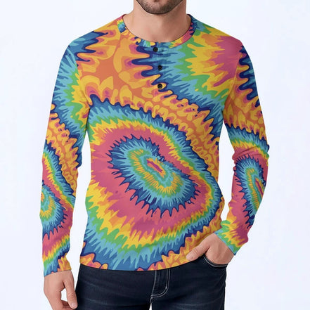Acid Marble Chaos Core Maximalist Henley Shirt - Aesthetic Rebellion