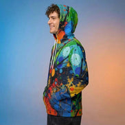 Trippy Rasta Splatter Ink Hoodie - Psychedelic Acrylic Pour Sweatshirt for Reggae & Festivals by Aesthetic Rebellion