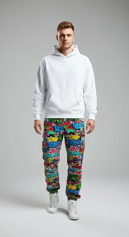 Abstract Graffiti Print Cargo Pants | Men's Streetwear Utility Trousers by Aesthetic Rebellion