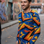 Men's Lightning Henley Shirt – Maximalist Cyberpunk Streetwear by Aesthetic Rebellion
