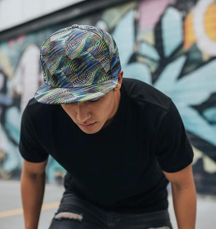 Abstract Fractal Art Flat Brim Cap • Maximalist Streetwear Snapback by Aesthetic Rebellion