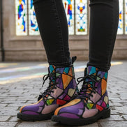 Retro Geometric Abstract Women's Boots - Vibrant Fall Winter Footwear for Creative Style by Aesthetic Rebellion