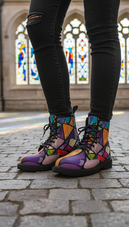 Retro Geometric Abstract Women's Boots - Vibrant Fall Winter Footwear for Creative Style by Aesthetic Rebellion