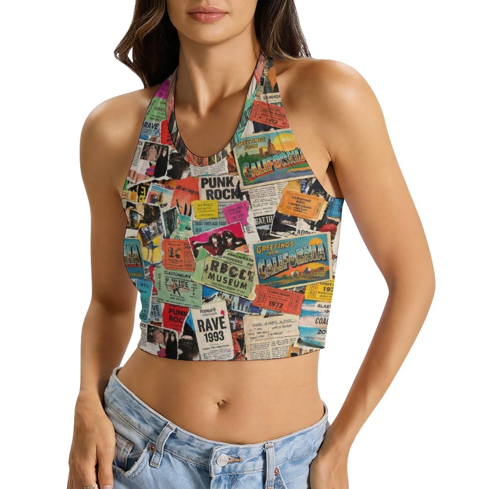 Halter Tie Crop Top for Summer Self-Expressers — Bold AOP 180gsm Milk-Silk Adjustable Vest, Festival Beach Rooftop Statement, Women's Maximalist Crop, Wearable Art Top