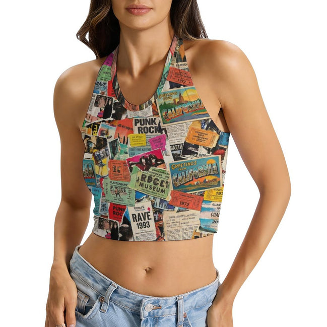 Halter Tie Crop Top for Summer Self-Expressers — Bold AOP 180gsm Milk-Silk Adjustable Vest, Festival Beach Rooftop Statement, Women's Maximalist Crop, Wearable Art Top