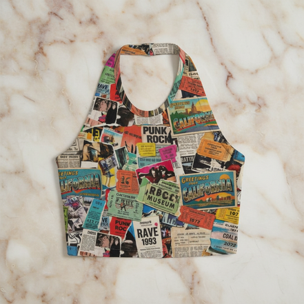 Halter Tie Crop Top for Summer Self-Expressers — Bold AOP 180gsm Milk-Silk Adjustable Vest, Festival Beach Rooftop Statement, Women's Maximalist Crop, Wearable Art Top